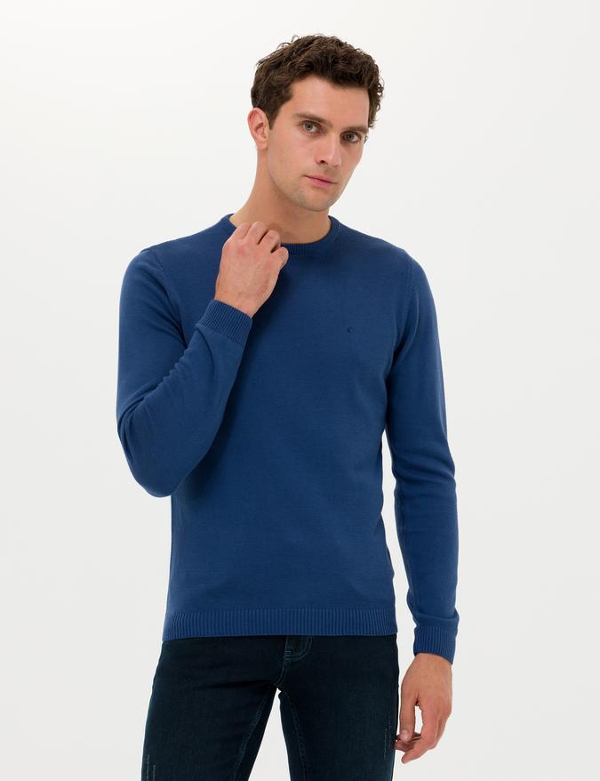 İndigo Slim Fit Pamuk Karışımlı Bisiklet Yaka Basic Triko Kazak