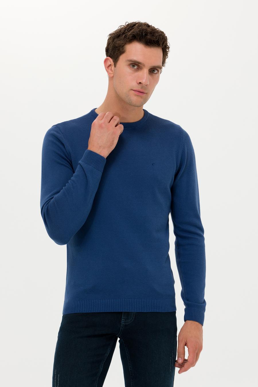 İndigo Slim Fit Pamuk Karışımlı Bisiklet Yaka Basic Triko Kazak - 50257379043