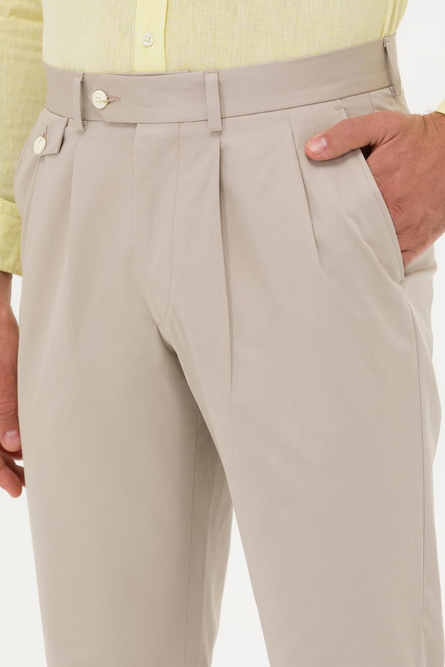 Bej Dad Fit %100 Pamuk Pileli Kumaş Pantolon - 50265253035
