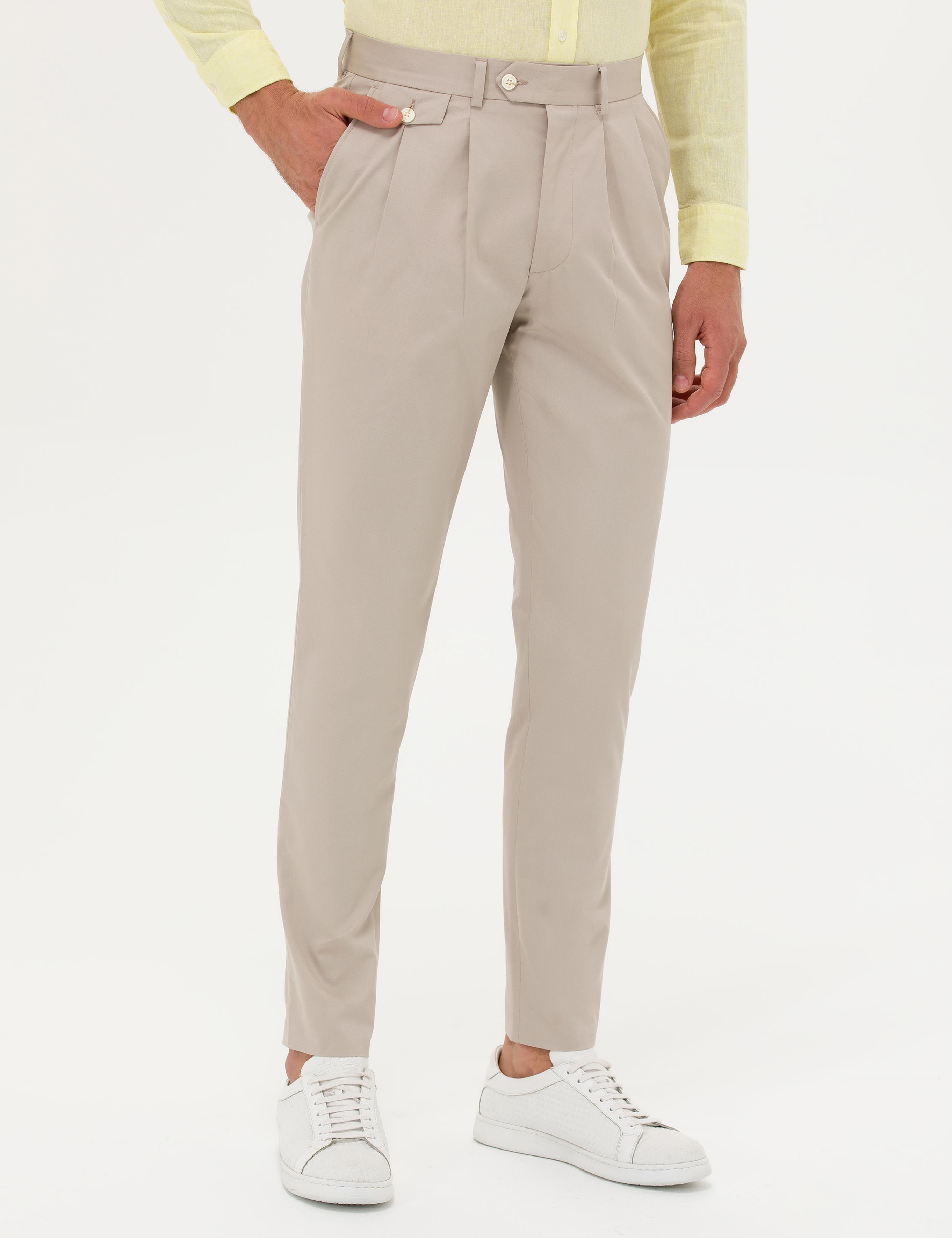 Bej Dad Fit %100 Pamuk Pileli Kumaş Pantolon - 50265253035