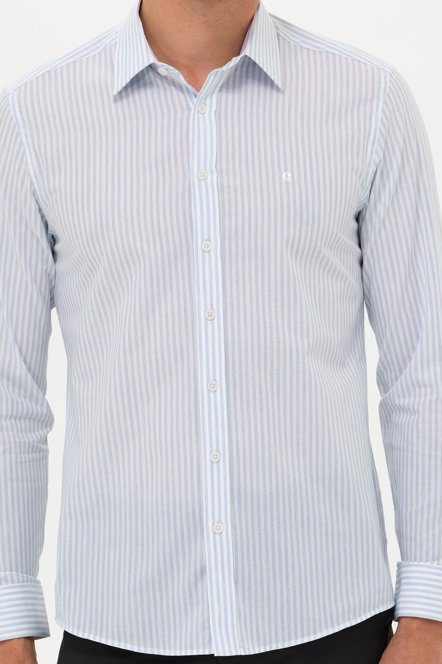 Açık Mavi Slim Fit Uzun Kollu Çizgili Gömlek - 50265464065