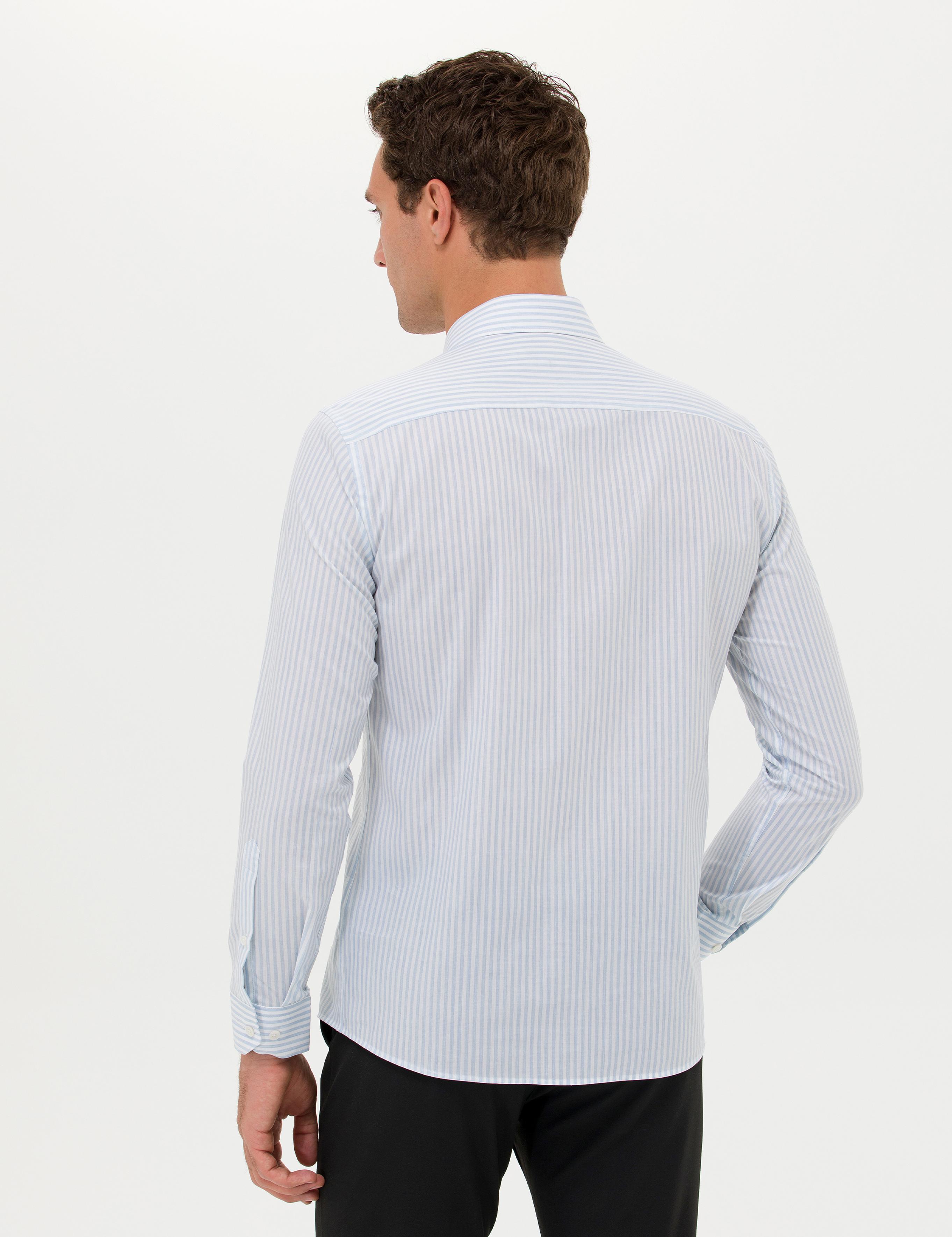 Açık Mavi Slim Fit Uzun Kollu Çizgili Gömlek - 50265464065