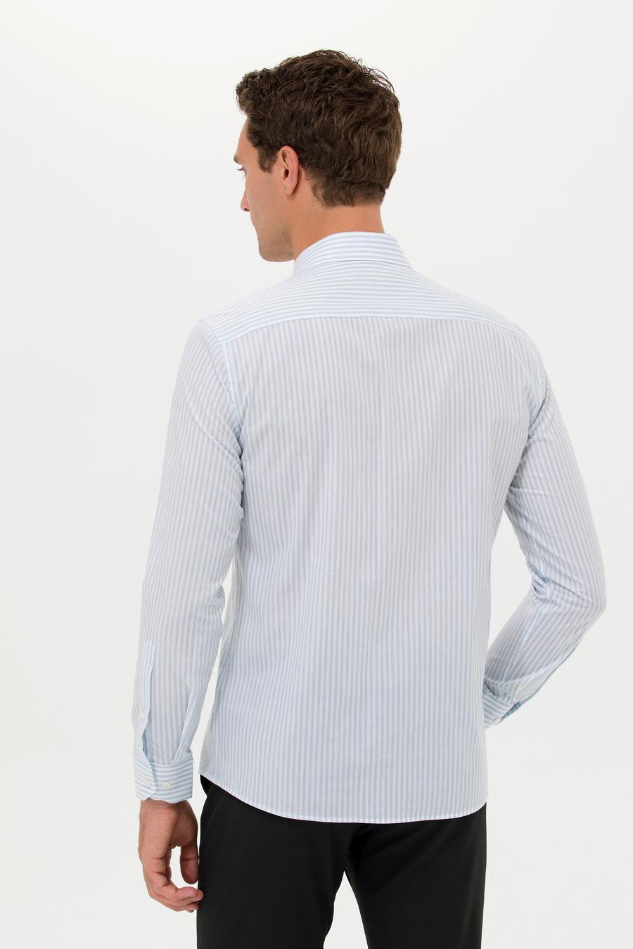 Açık Mavi Slim Fit Uzun Kollu Çizgili Gömlek - 50265464065