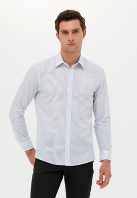 Açık Mavi Slim Fit Uzun Kollu Çizgili Gömlek