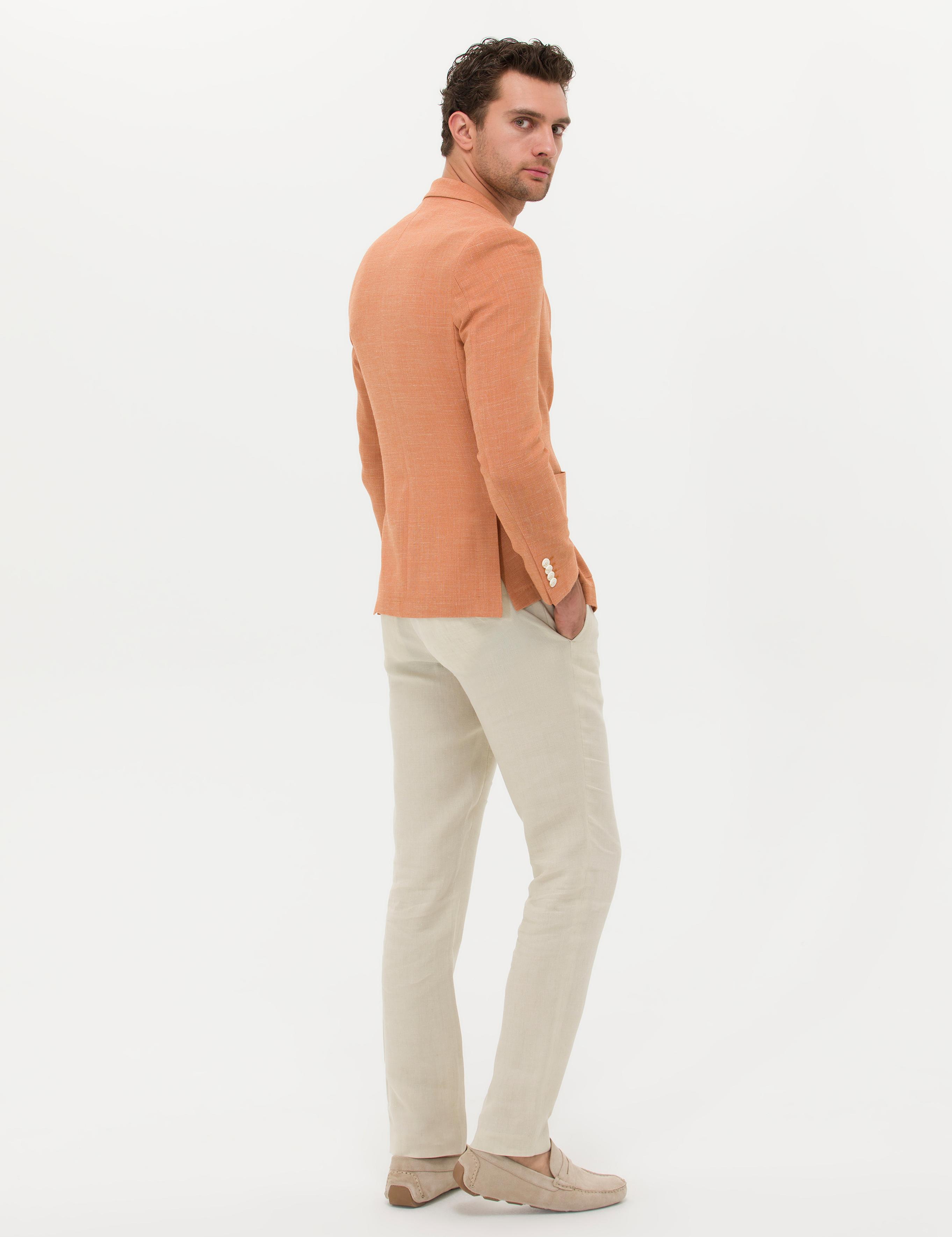 Bej Slim Fit Beli Bağcıklı %100 Keten Pantolon - 50268873028
