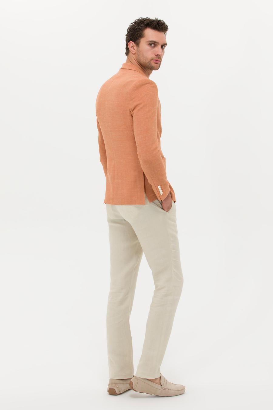 Bej Slim Fit Beli Bağcıklı %100 Keten Pantolon - 50268873028