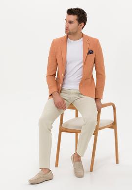 Bej Slim Fit Beli Bağcıklı %100 Keten Pantolon