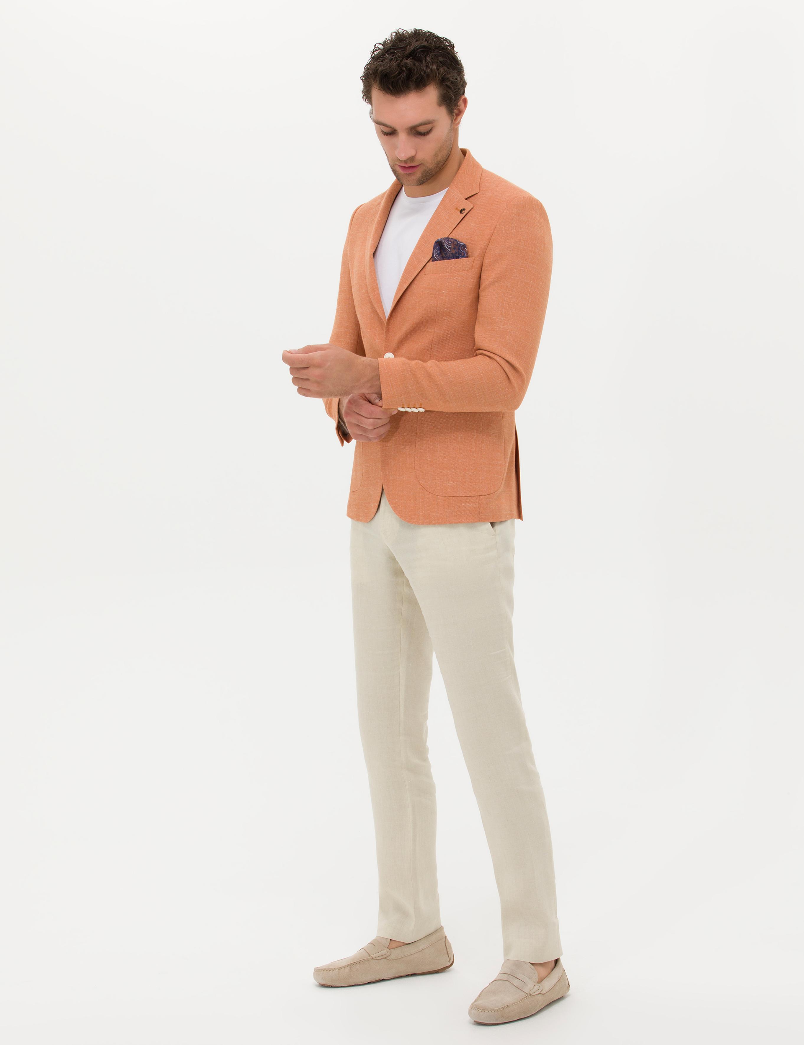Bej Slim Fit Beli Bağcıklı %100 Keten Pantolon - 50268873028