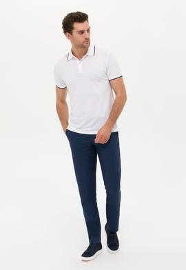 Lacivert Slim Fit Beli Bağcıklı %100 Keten Pantolon