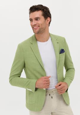 Yeşil Slim Fit Yün Keten Karışımlı Ceket