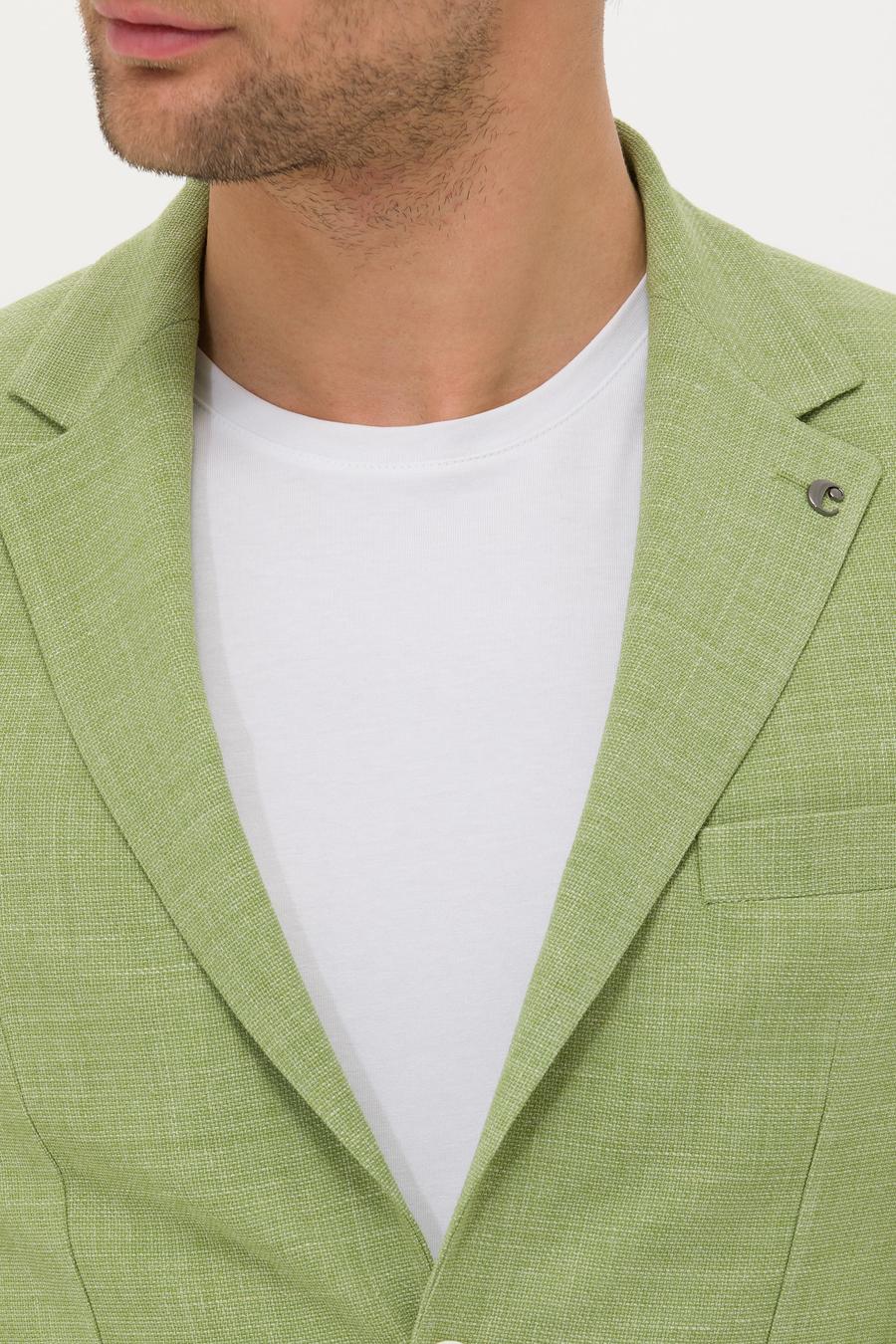 Yeşil Slim Fit Yün Keten Karışımlı Ceket - 50264777107