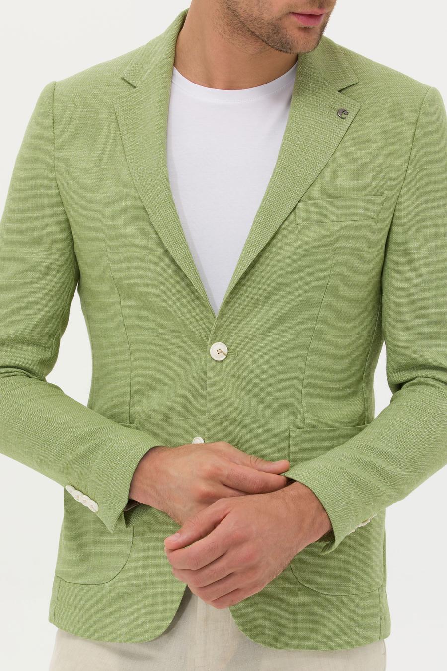 Yeşil Slim Fit Yün Keten Karışımlı Ceket - 50264777107