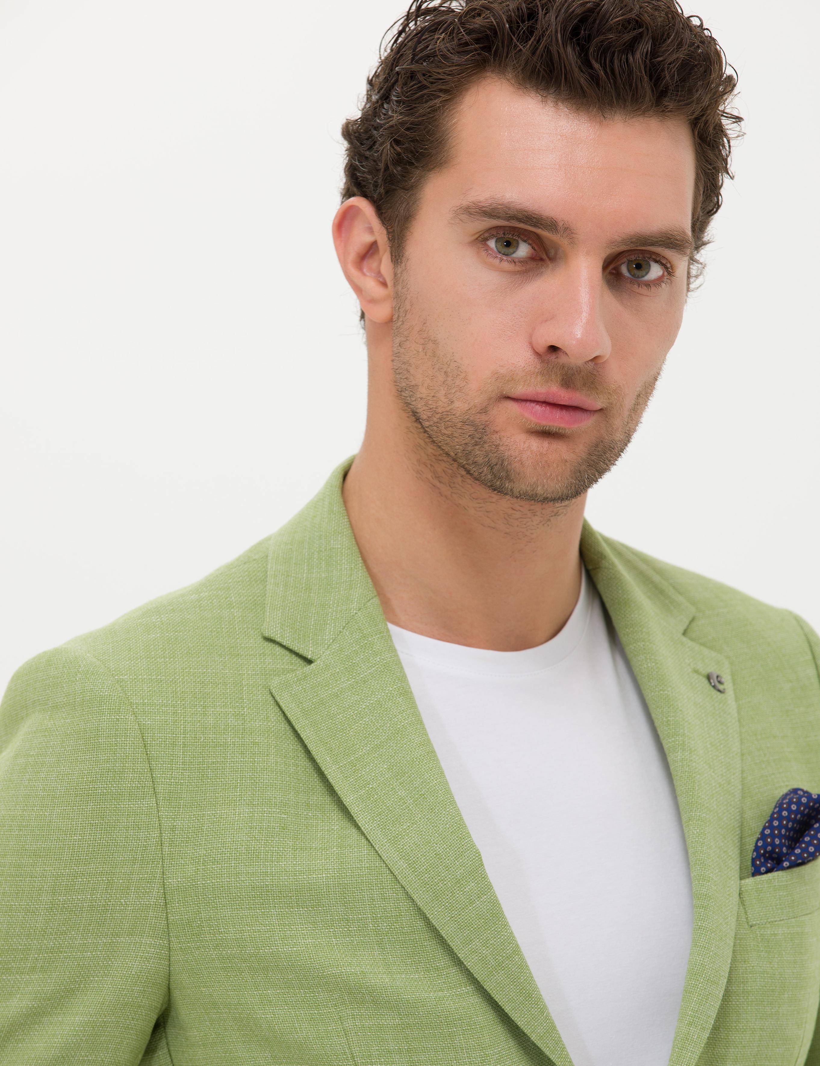 Yeşil Slim Fit Yün Keten Karışımlı Ceket - 50264777107