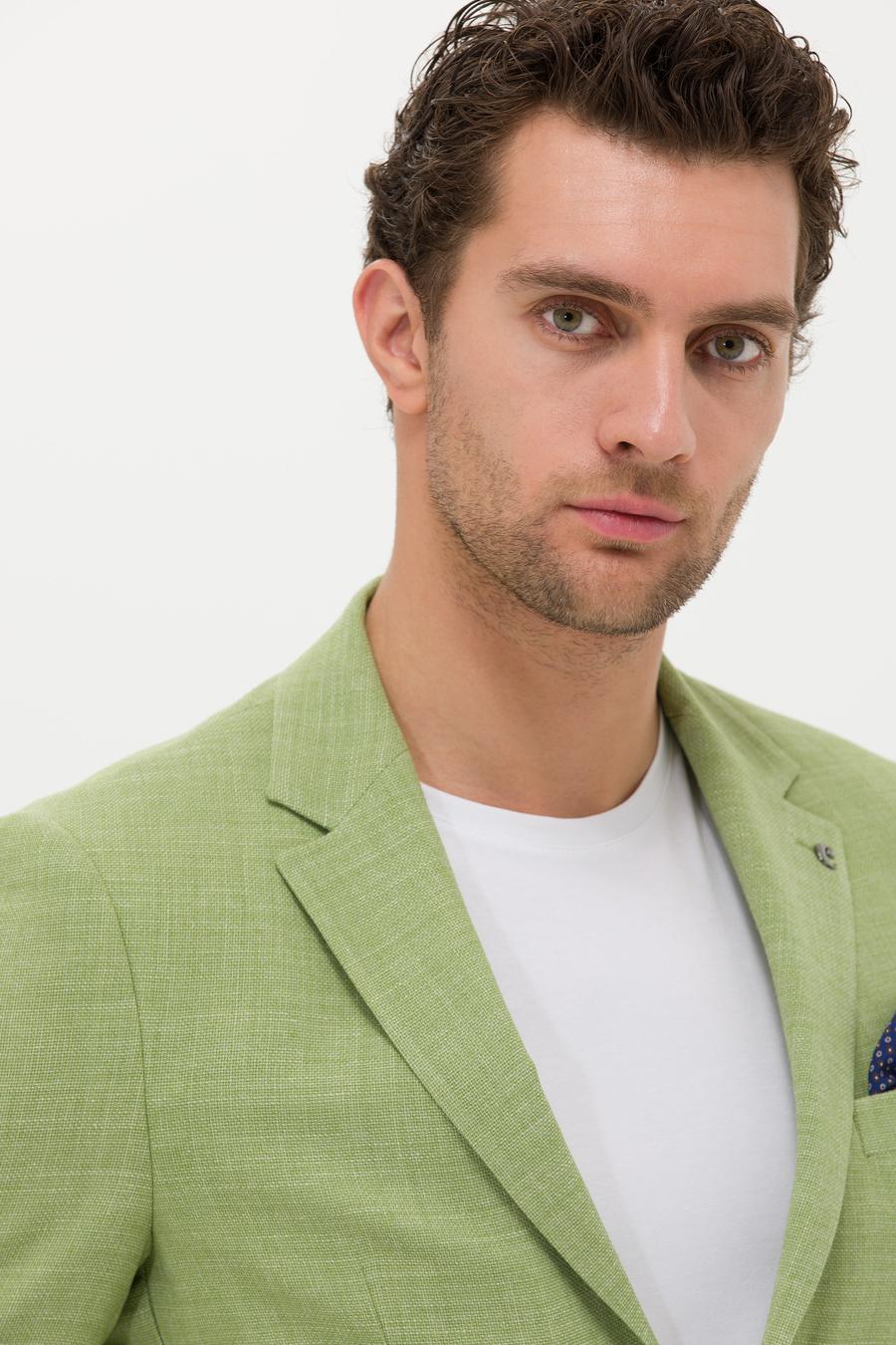 Yeşil Slim Fit Yün Keten Karışımlı Ceket - 50264777107