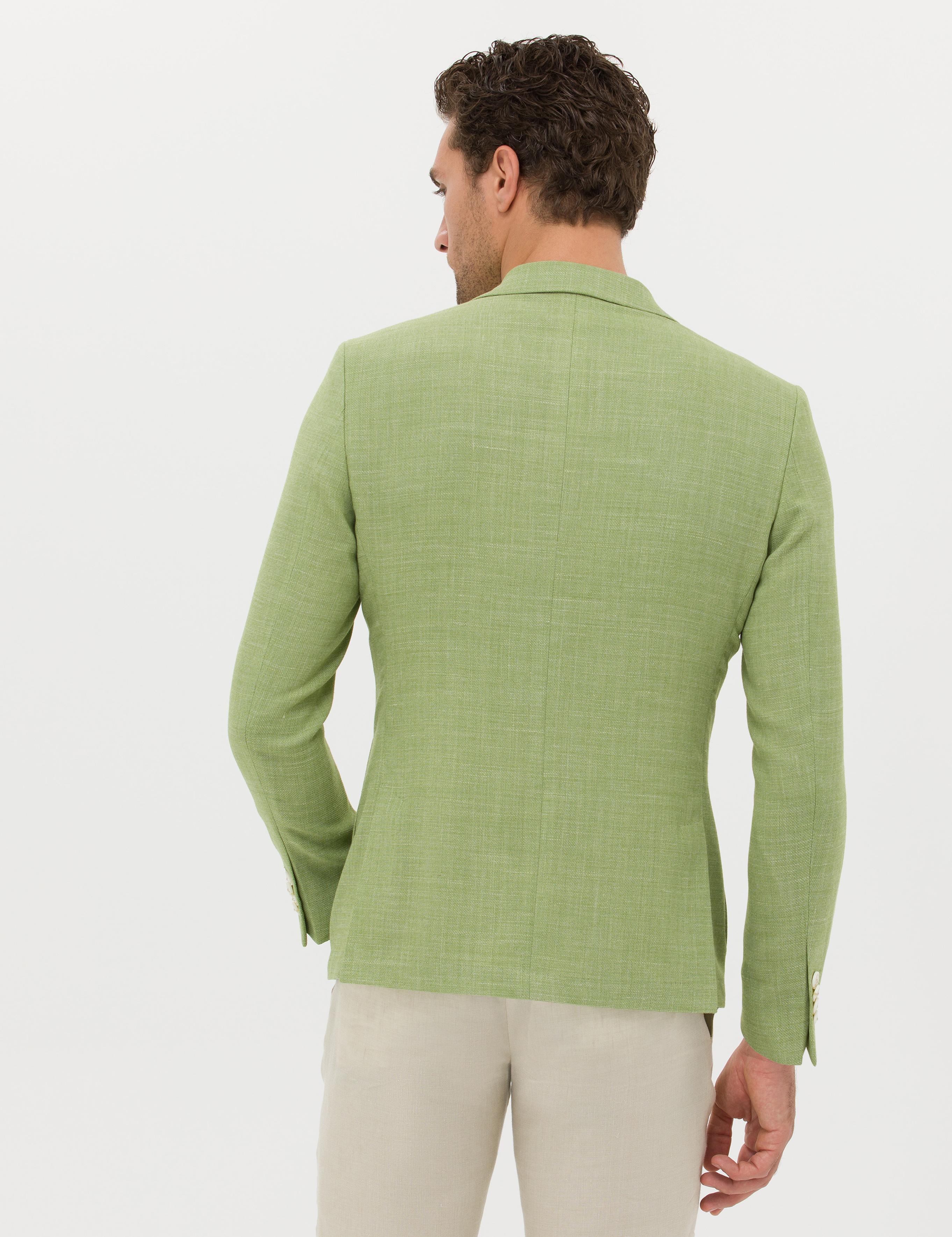 Yeşil Slim Fit Yün Keten Karışımlı Ceket - 50264777107