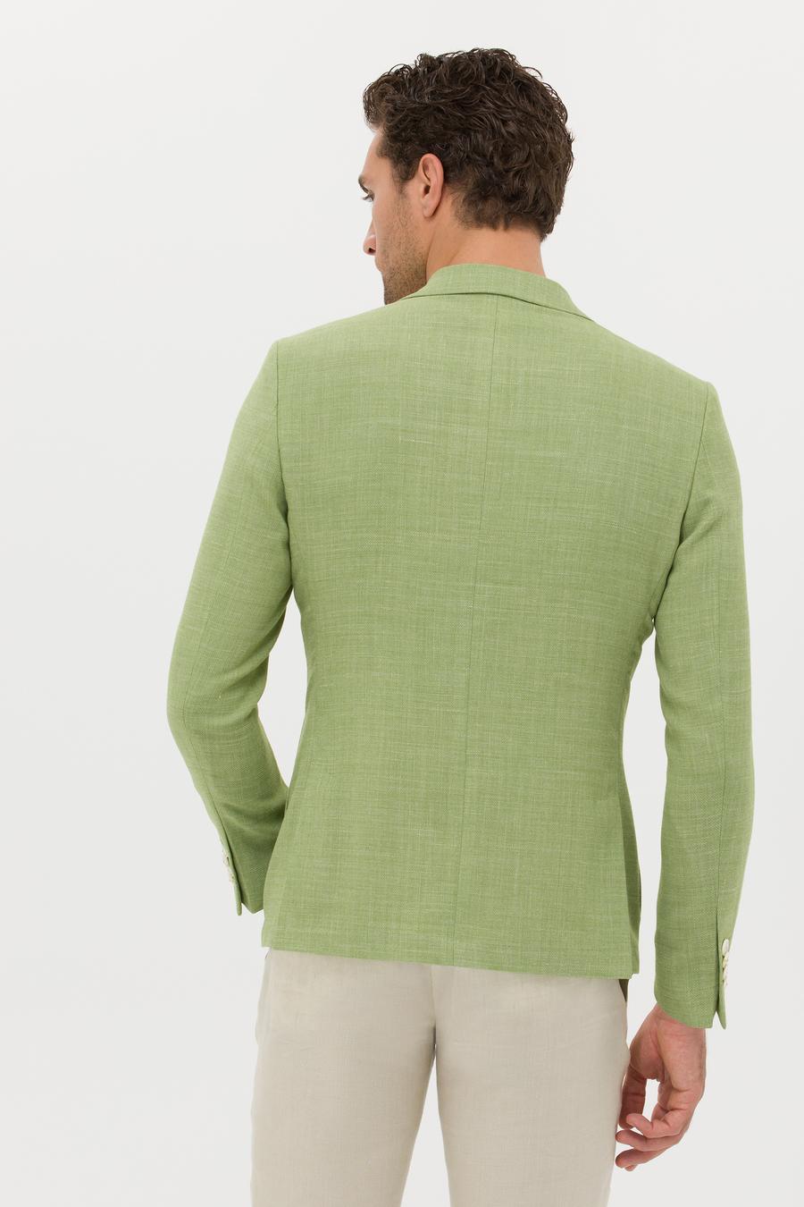 Yeşil Slim Fit Yün Keten Karışımlı Ceket - 50264777107