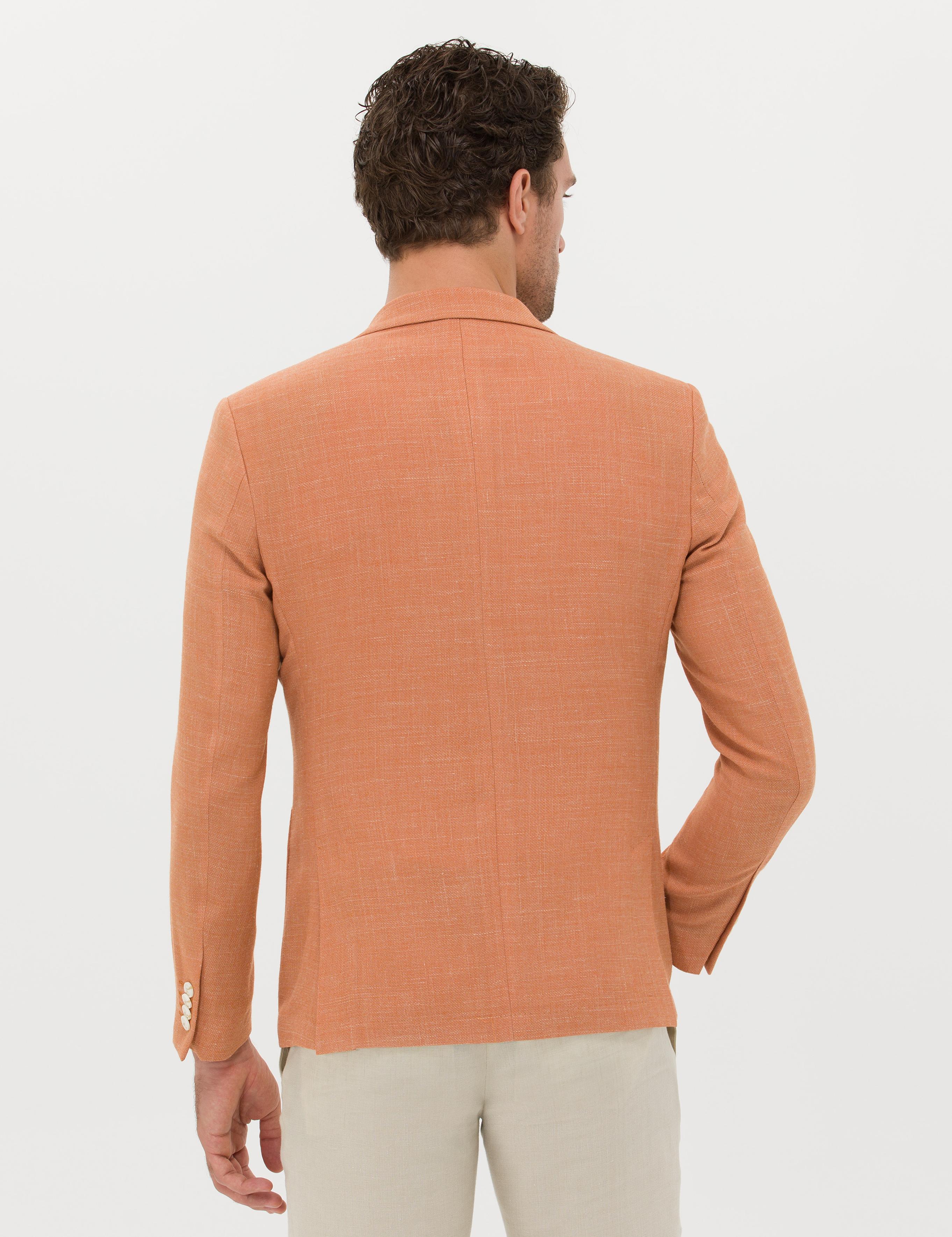 Turuncu Slim Fit Yün Keten Karışımlı Ceket - 50264777146