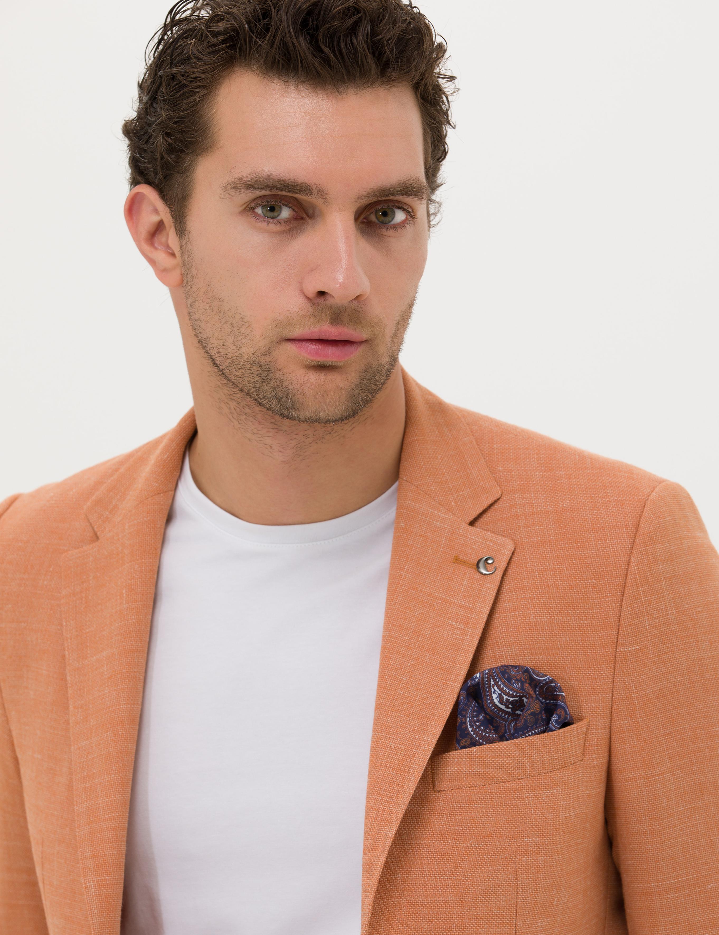 Turuncu Slim Fit Yün Keten Karışımlı Ceket - 50264777146