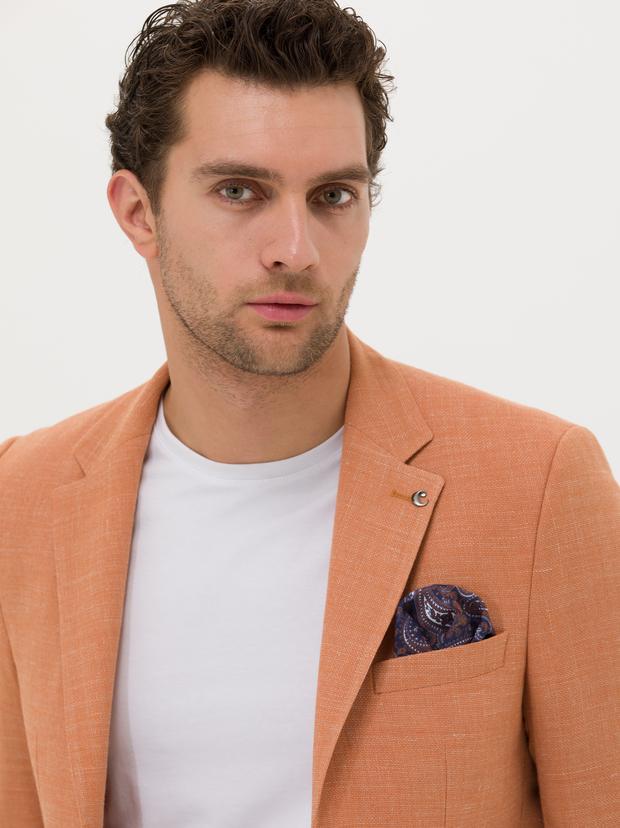 Turuncu Slim Fit Yün Keten Karışımlı Ceket