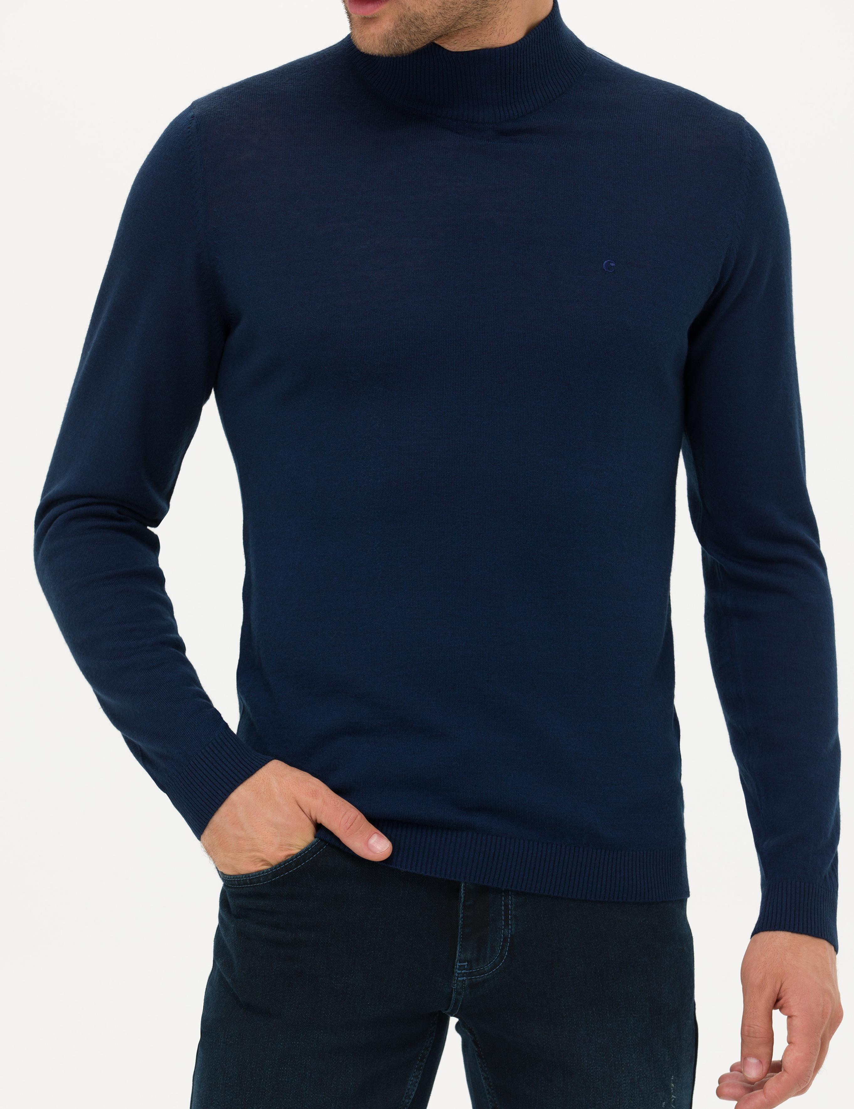 Lacivert Slim Fit Yarım Balıkçı Basic Triko Kazak - 50211256031