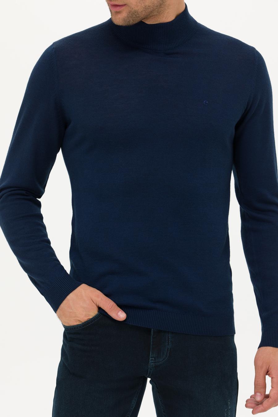 Lacivert Slim Fit Yarım Balıkçı Basic Triko Kazak - 50211256031