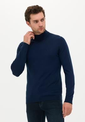 Lacivert Slim Fit Yarım Balıkçı Basic Triko Kazak