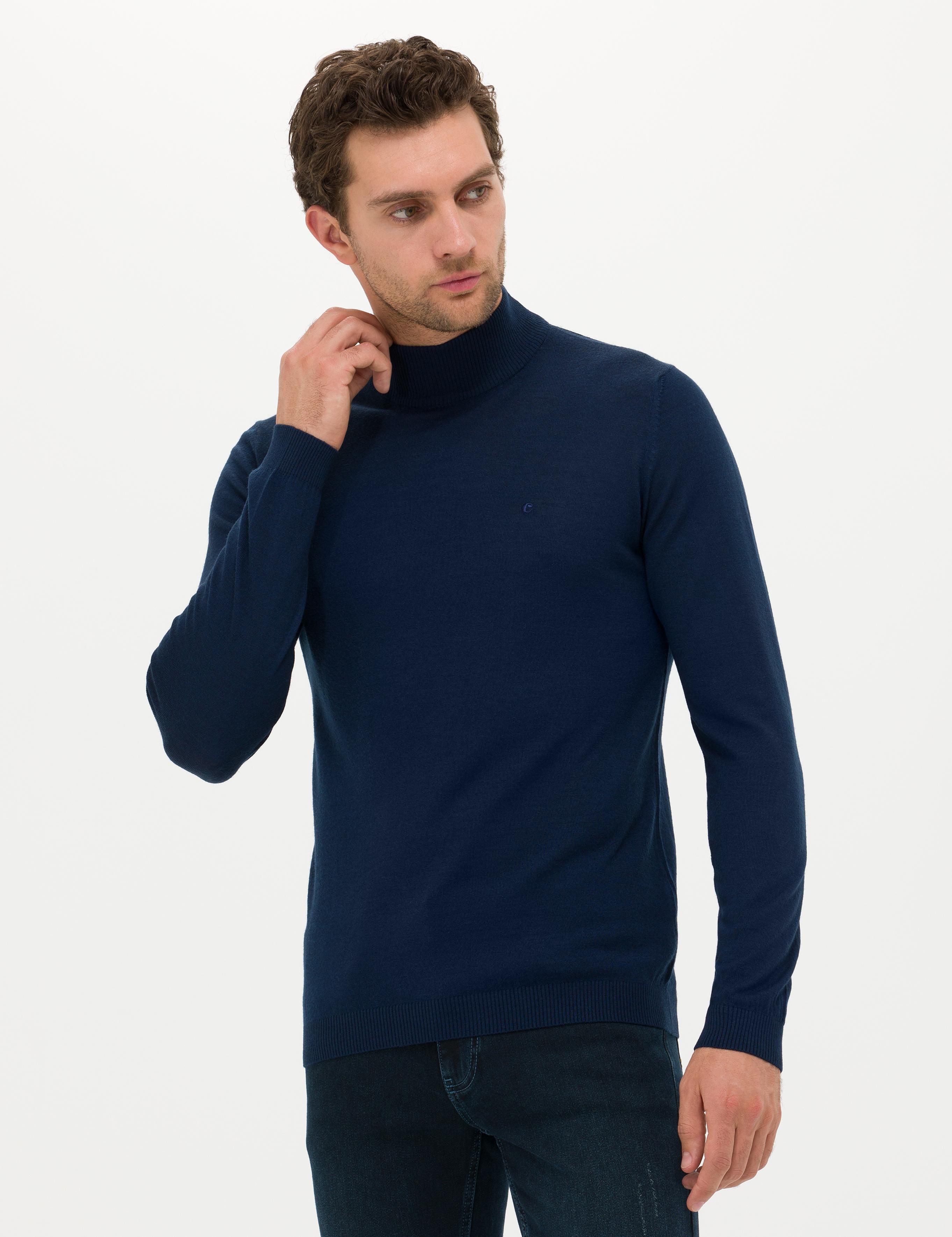 Lacivert Slim Fit Yarım Balıkçı Basic Triko Kazak - 50211256031