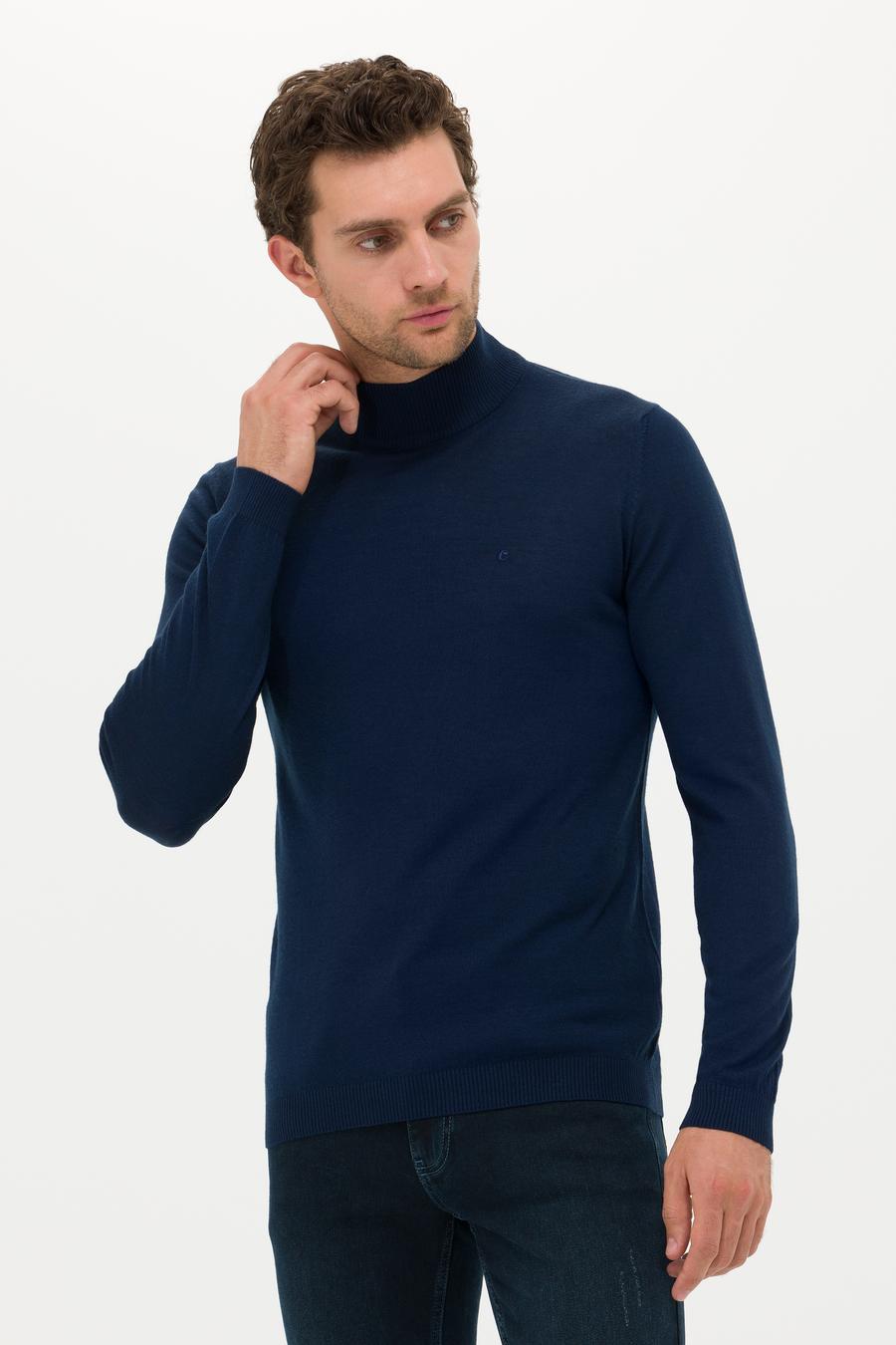 Lacivert Slim Fit Yarım Balıkçı Basic Triko Kazak - 50211256031