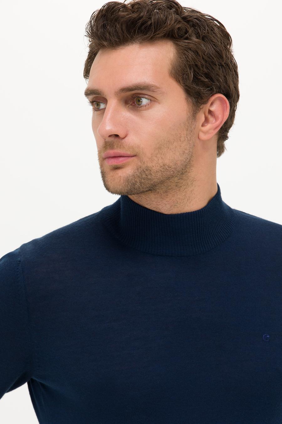 Lacivert Slim Fit Yarım Balıkçı Basic Triko Kazak - 50211256031