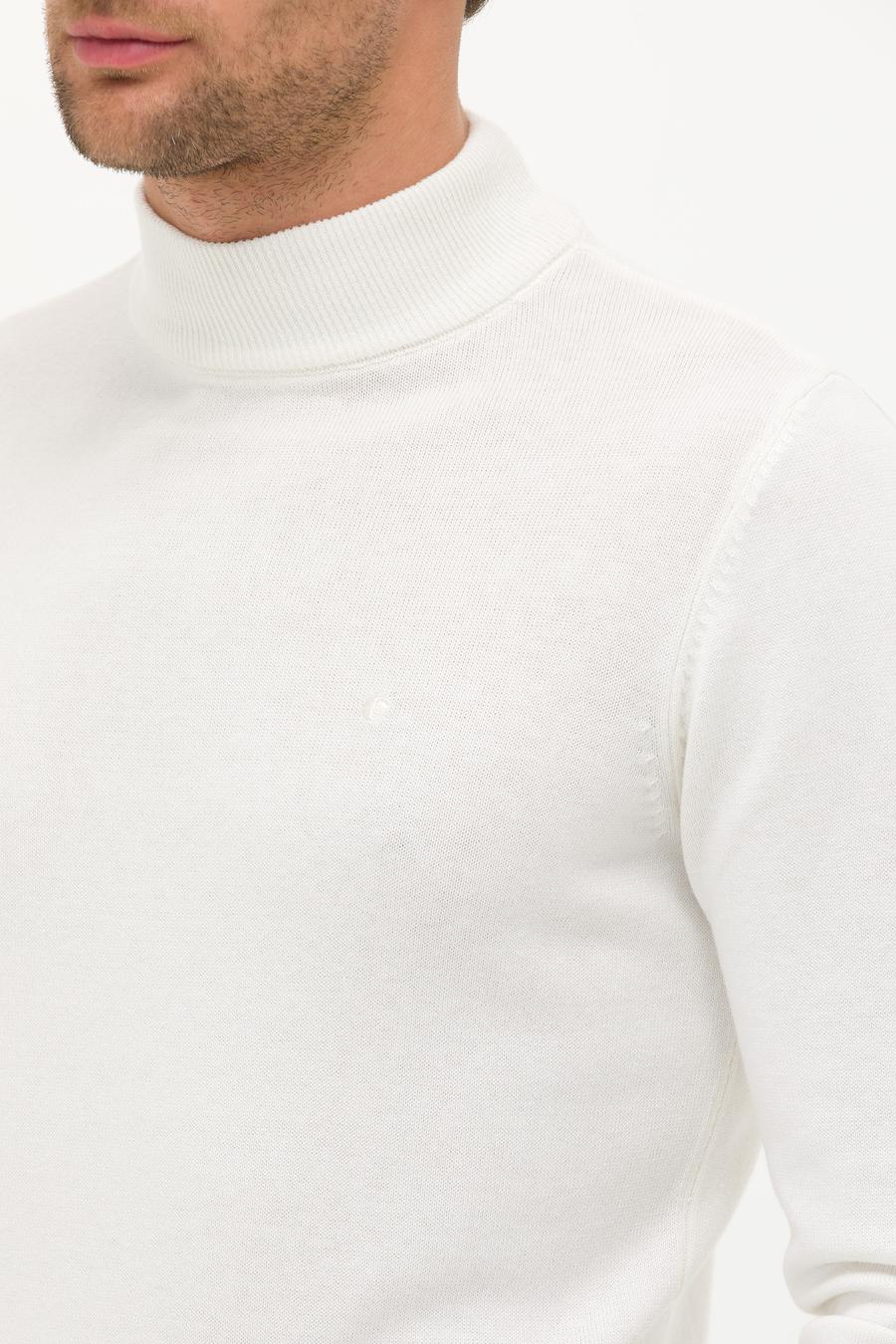 Ekru Slim Fit Yarım Balıkçı Basic Triko Kazak - 50257392066