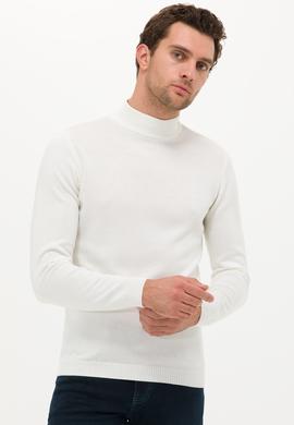 Ekru Slim Fit Yarım Balıkçı Basic Triko Kazak