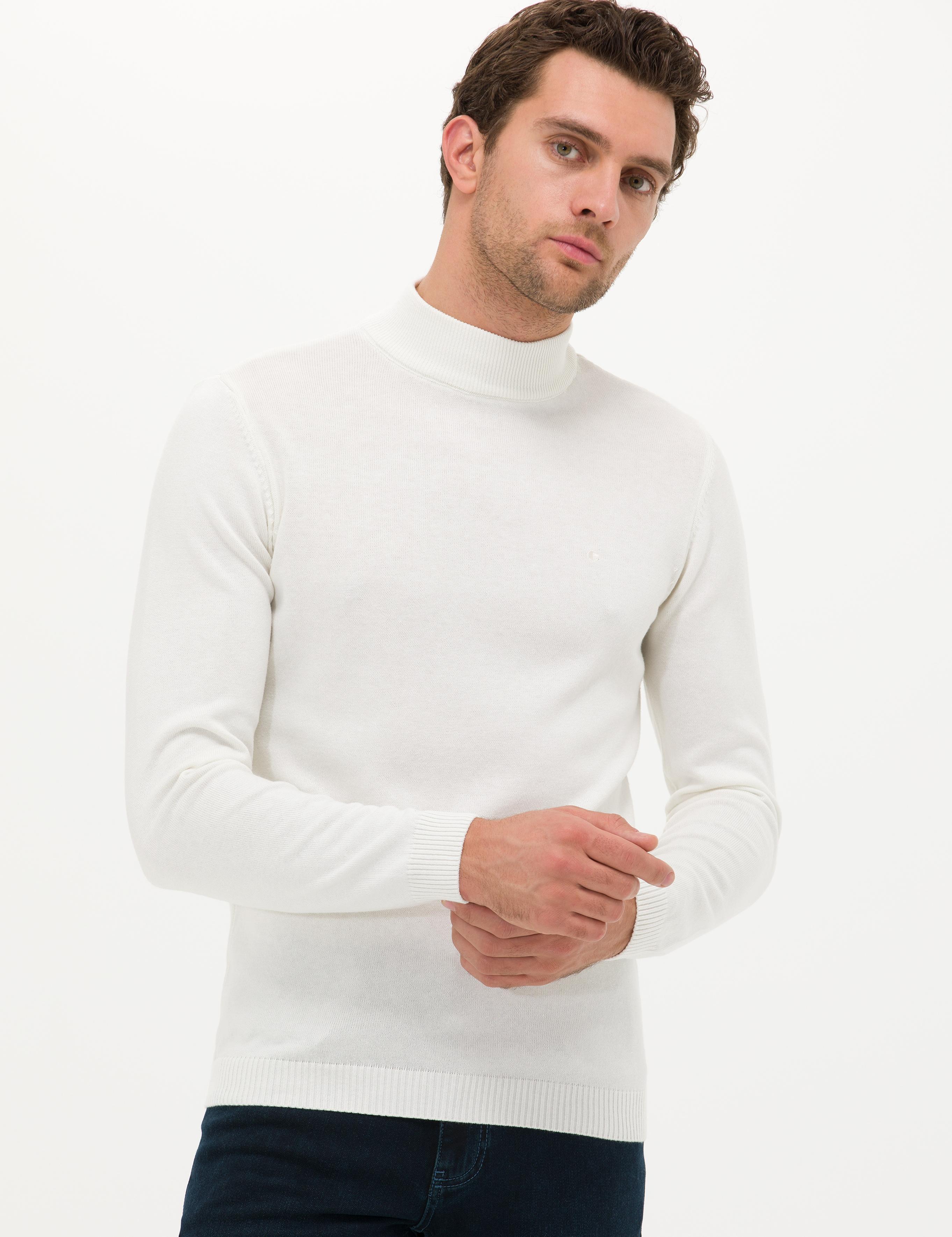 Ekru Slim Fit Yarım Balıkçı Basic Triko Kazak - 50257392066
