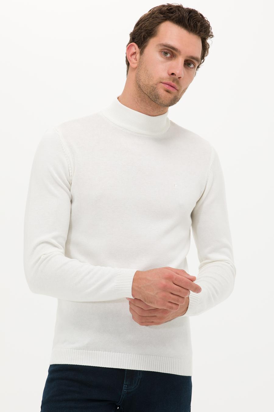 Ekru Slim Fit Yarım Balıkçı Basic Triko Kazak - 50257392066