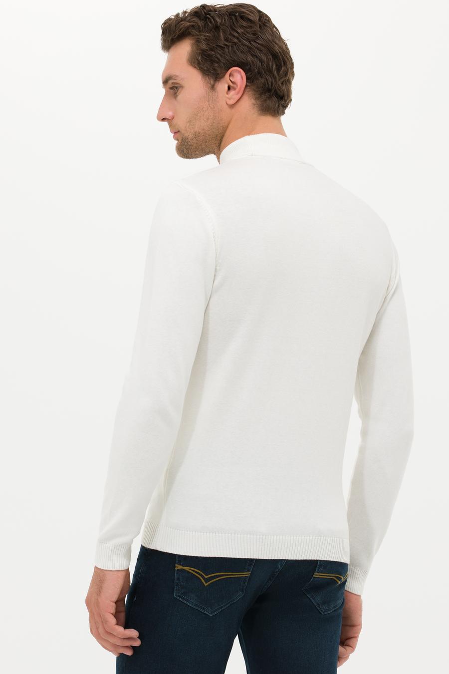 Ekru Slim Fit Yarım Balıkçı Basic Triko Kazak - 50257392066