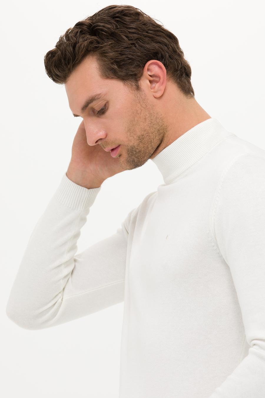 Ekru Slim Fit Yarım Balıkçı Basic Triko Kazak - 50257392066