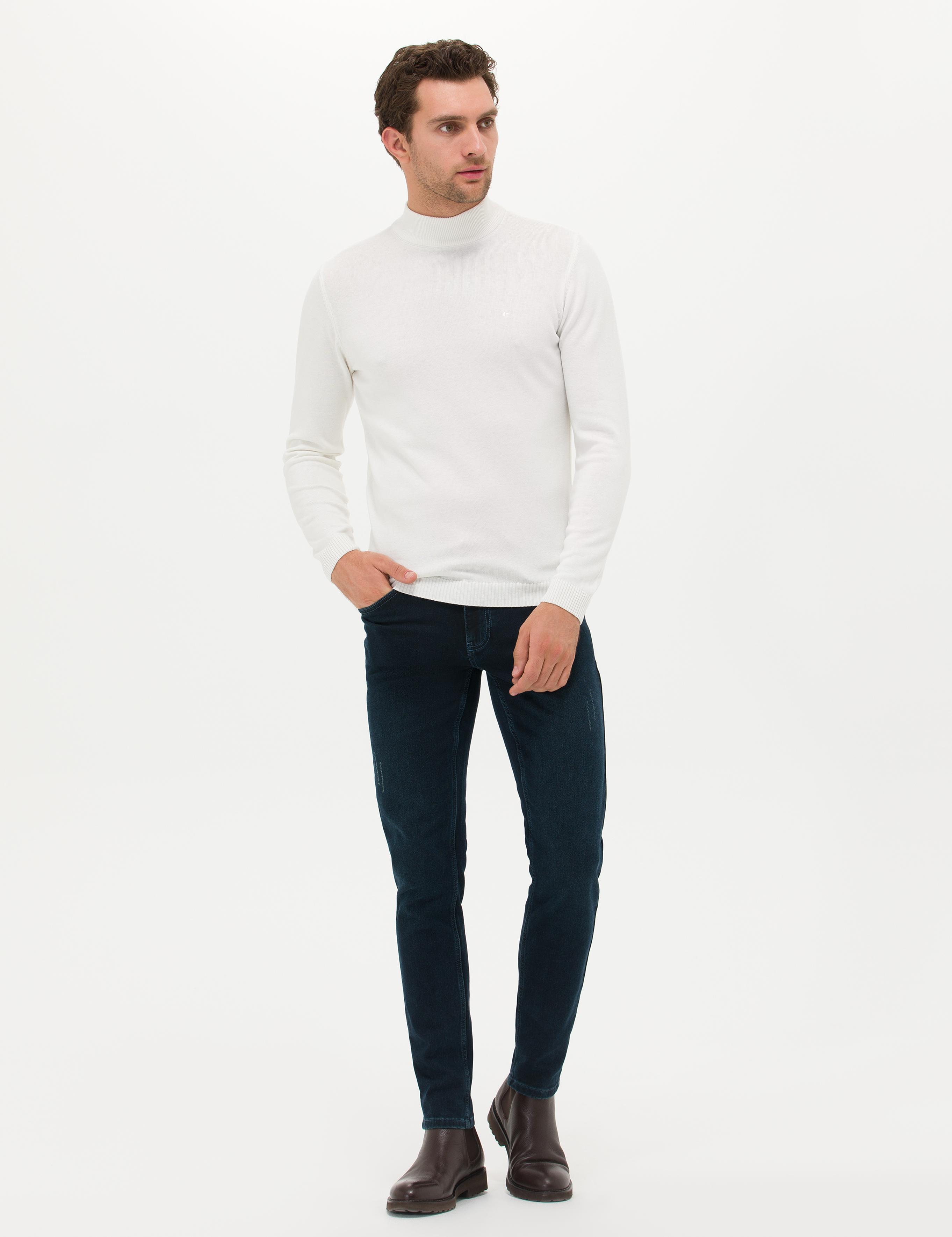 Ekru Slim Fit Yarım Balıkçı Basic Triko Kazak - 50257392066