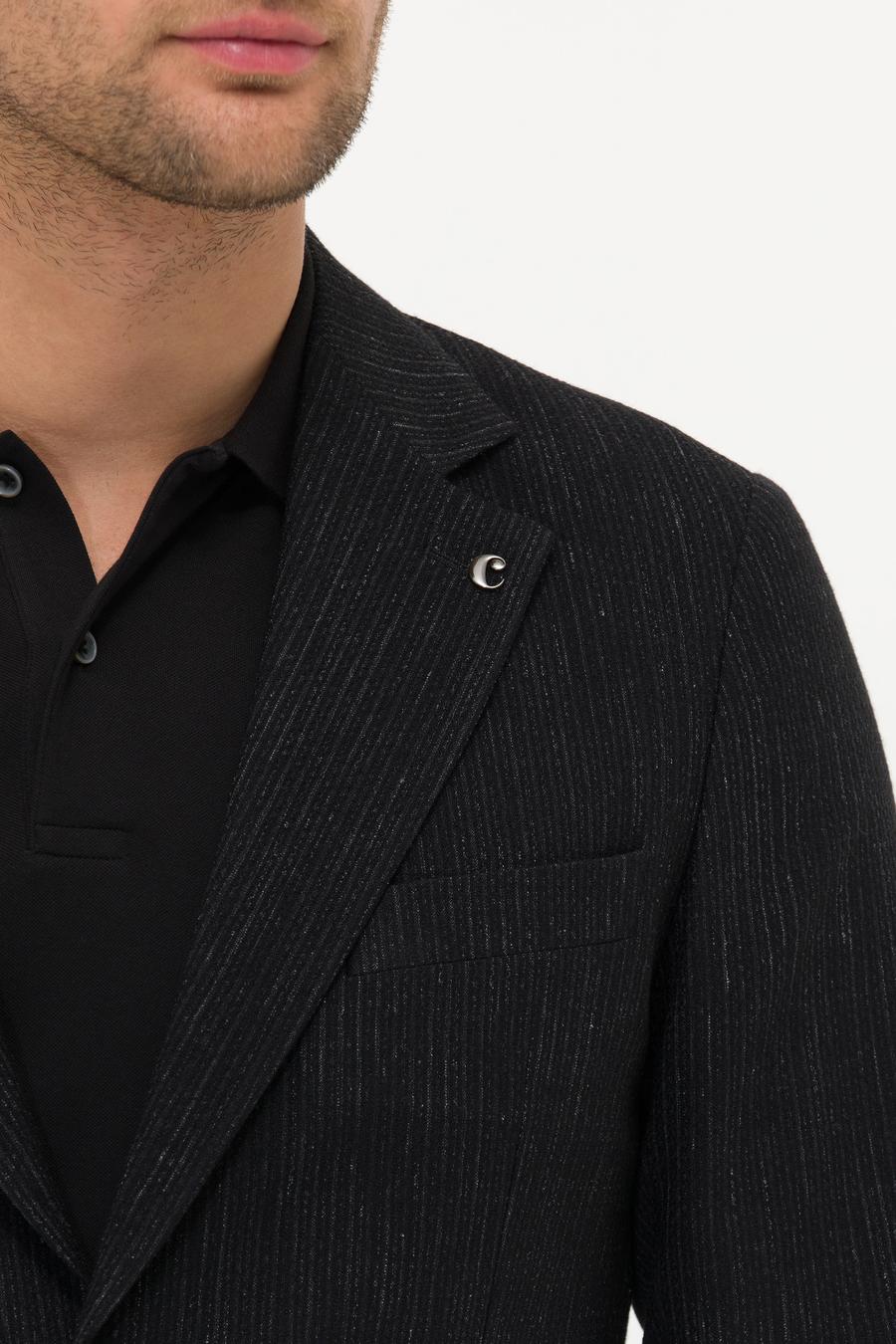 Siyah Slim Fit Yün Keten Karışımlı Ceket - 50264776021