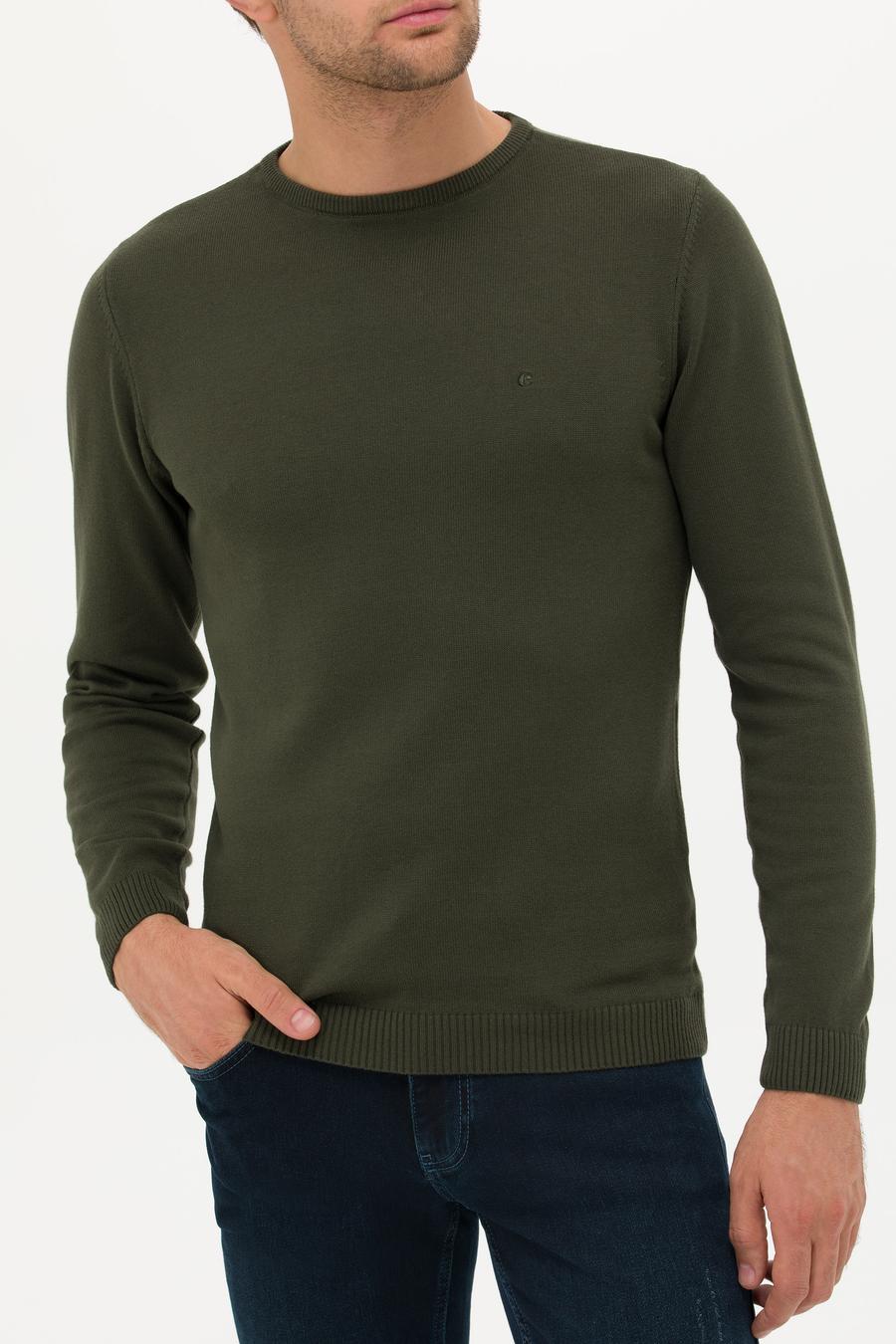 Haki Slim Fit Pamuk Karışımlı Bisiklet Yaka Basic Triko Kazak - 50257379066