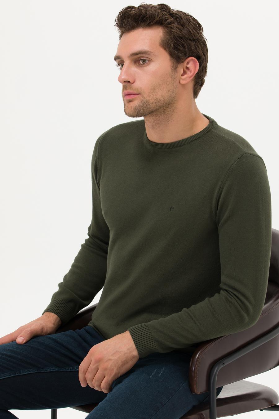Haki Slim Fit Pamuk Karışımlı Bisiklet Yaka Basic Triko Kazak - 50257379066