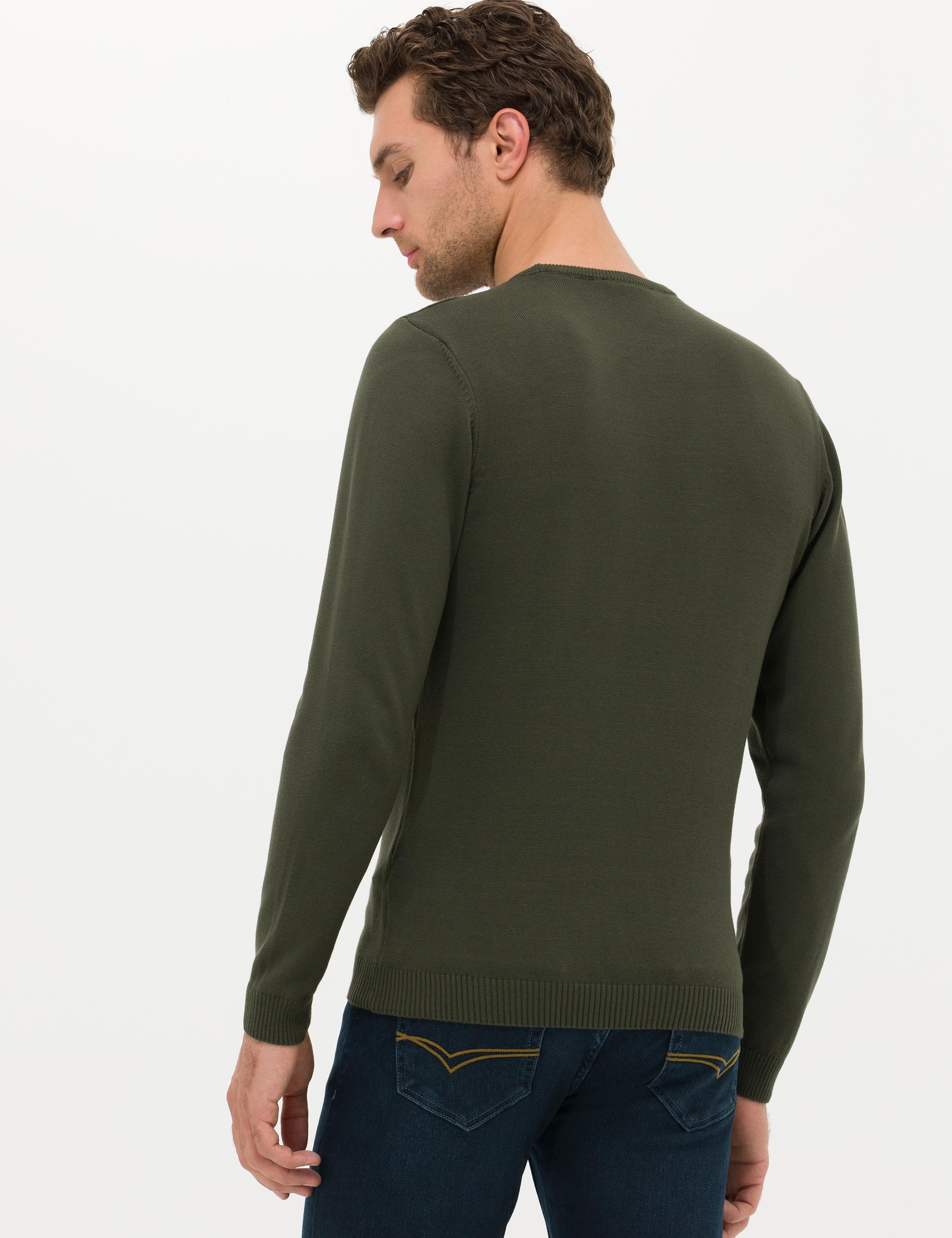 Haki Slim Fit Pamuk Karışımlı Bisiklet Yaka Basic Triko Kazak - 50257379066