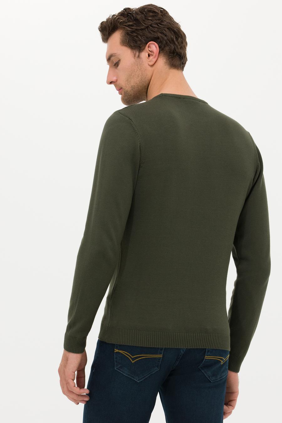Haki Slim Fit Pamuk Karışımlı Bisiklet Yaka Basic Triko Kazak - 50257379066