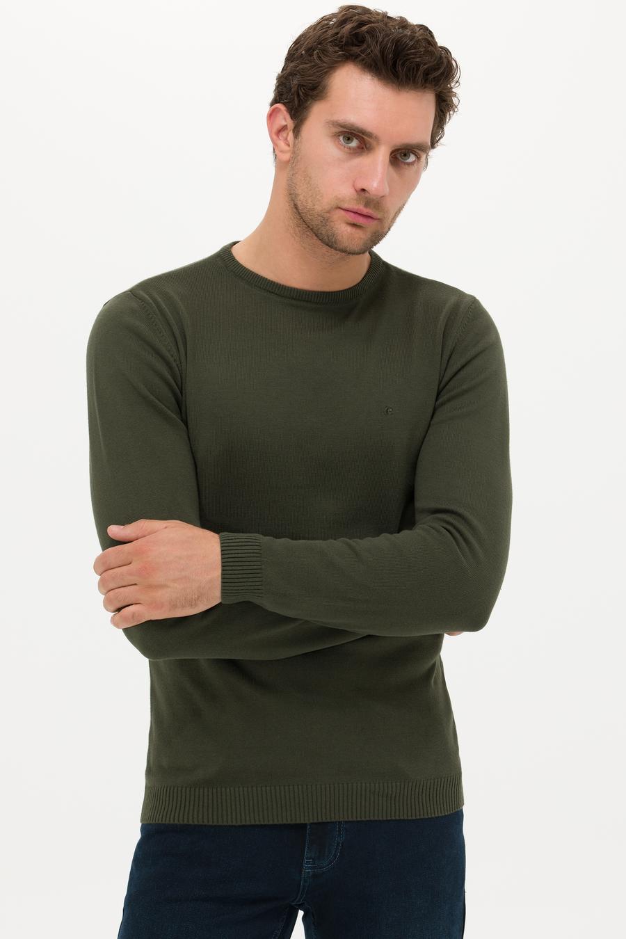 Haki Slim Fit Pamuk Karışımlı Bisiklet Yaka Basic Triko Kazak - 50257379066
