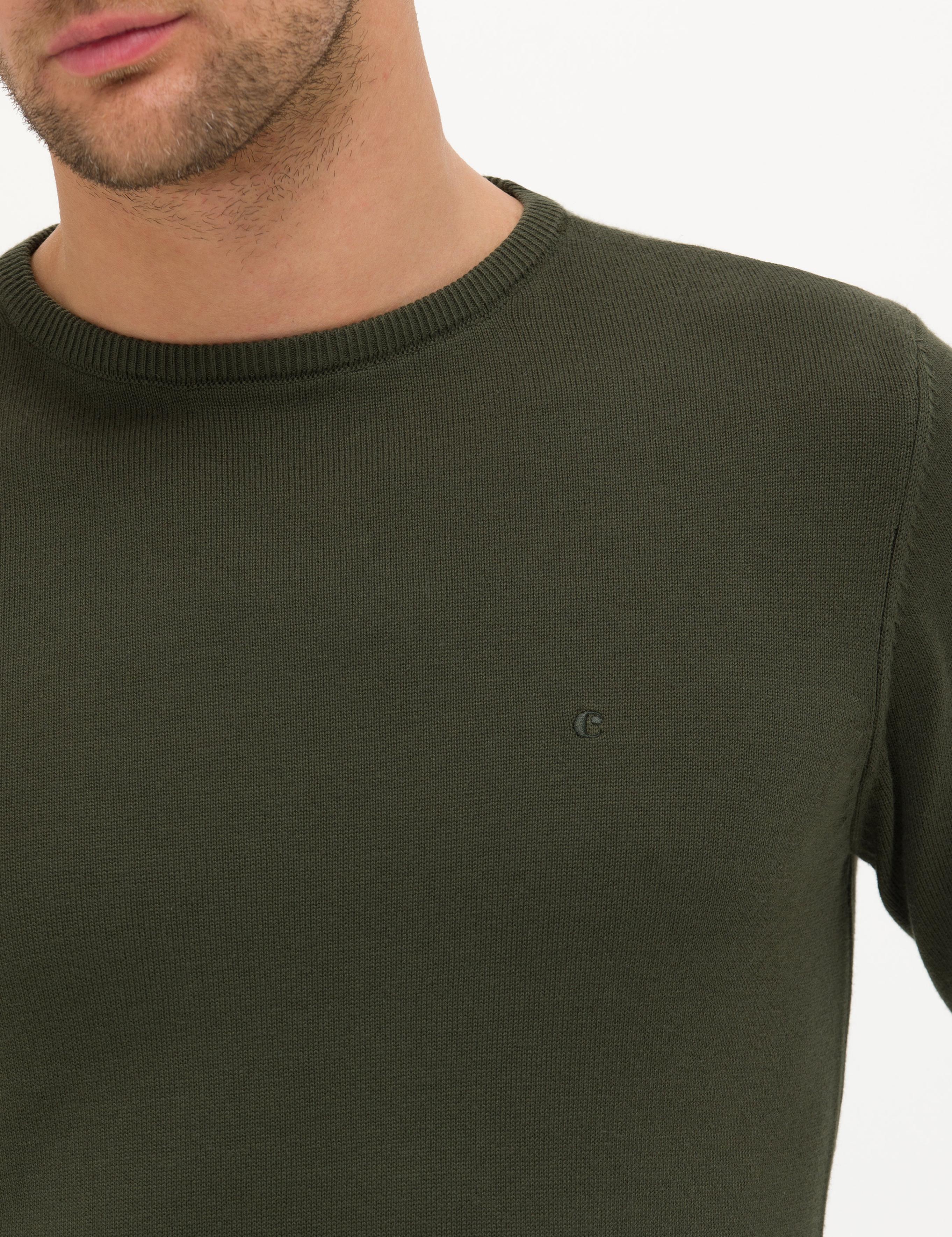 Haki Slim Fit Pamuk Karışımlı Bisiklet Yaka Basic Triko Kazak - 50257379066