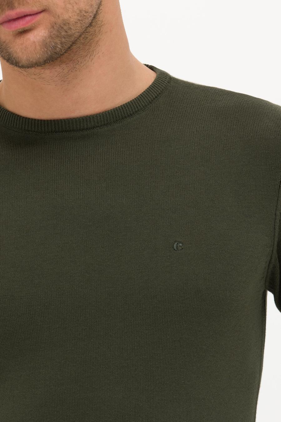 Haki Slim Fit Pamuk Karışımlı Bisiklet Yaka Basic Triko Kazak - 50257379066