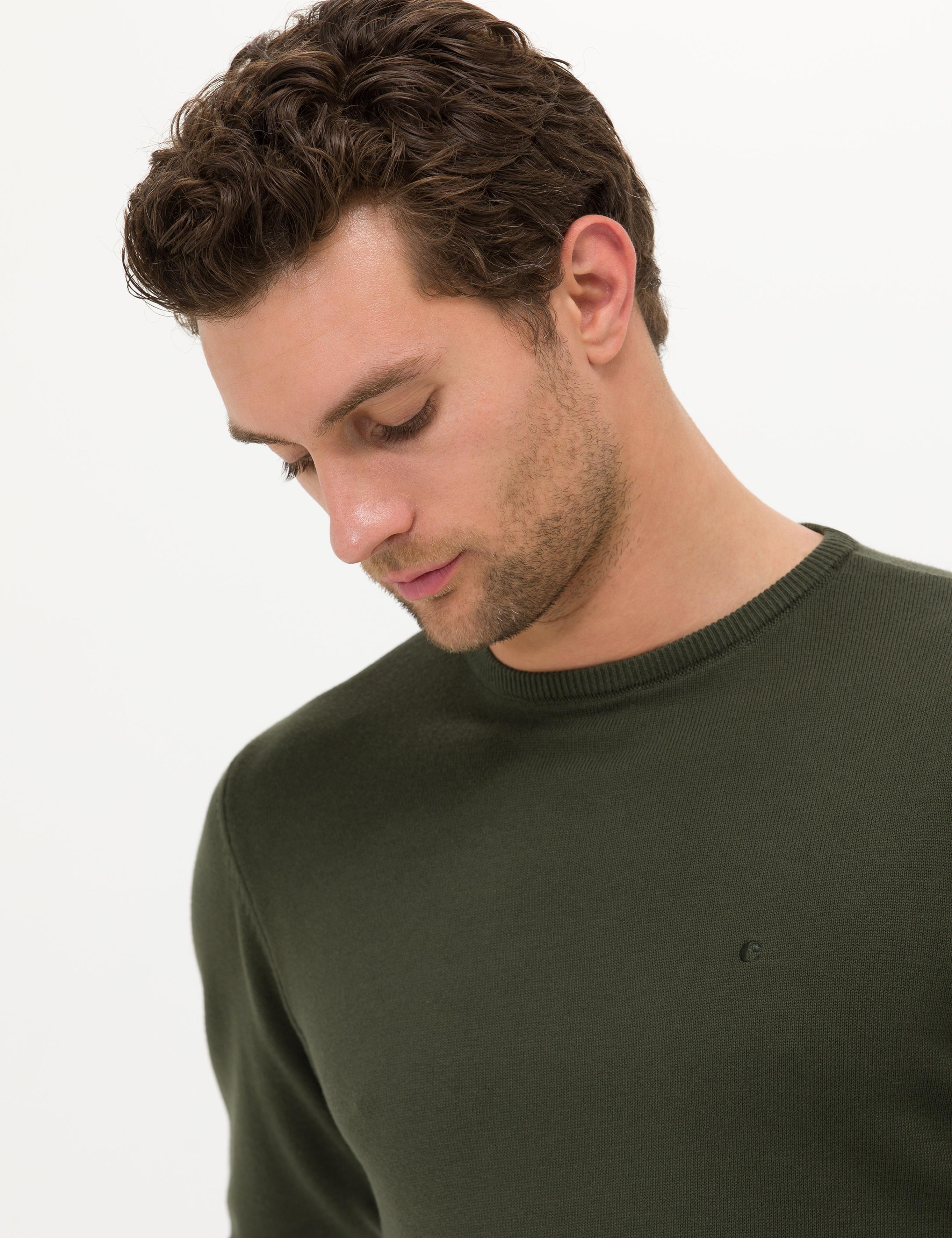 Haki Slim Fit Pamuk Karışımlı Bisiklet Yaka Basic Triko Kazak - 50257379066