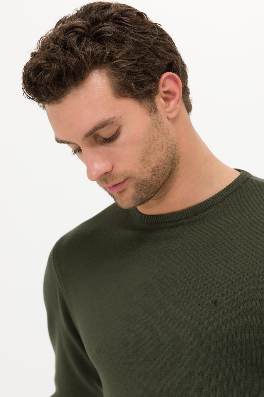 Haki Slim Fit Pamuk Karışımlı Bisiklet Yaka Basic Triko Kazak - 50257379066