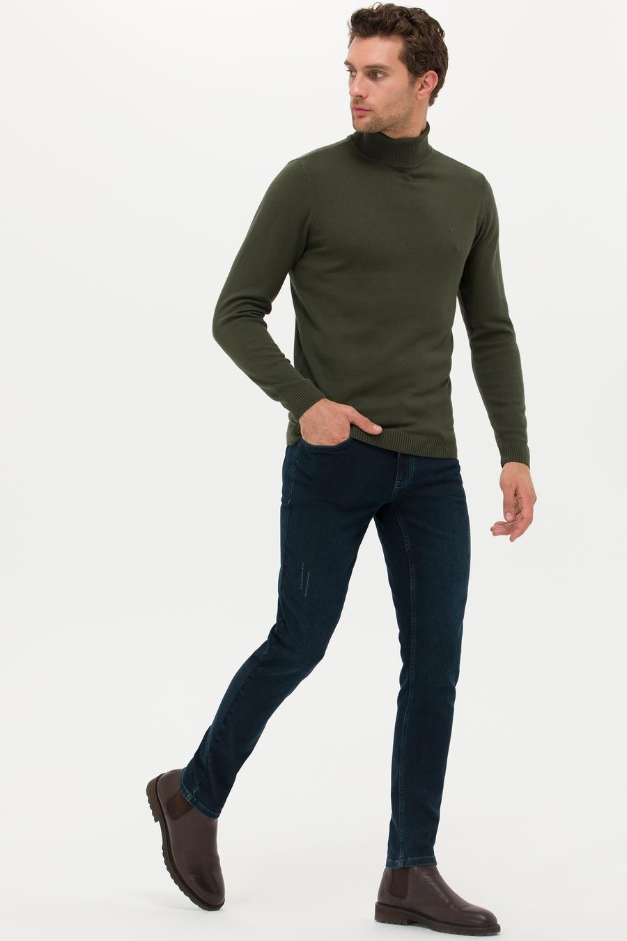Haki Slim Fit Balıkçı Yaka Basic Triko Kazak - 50257385037