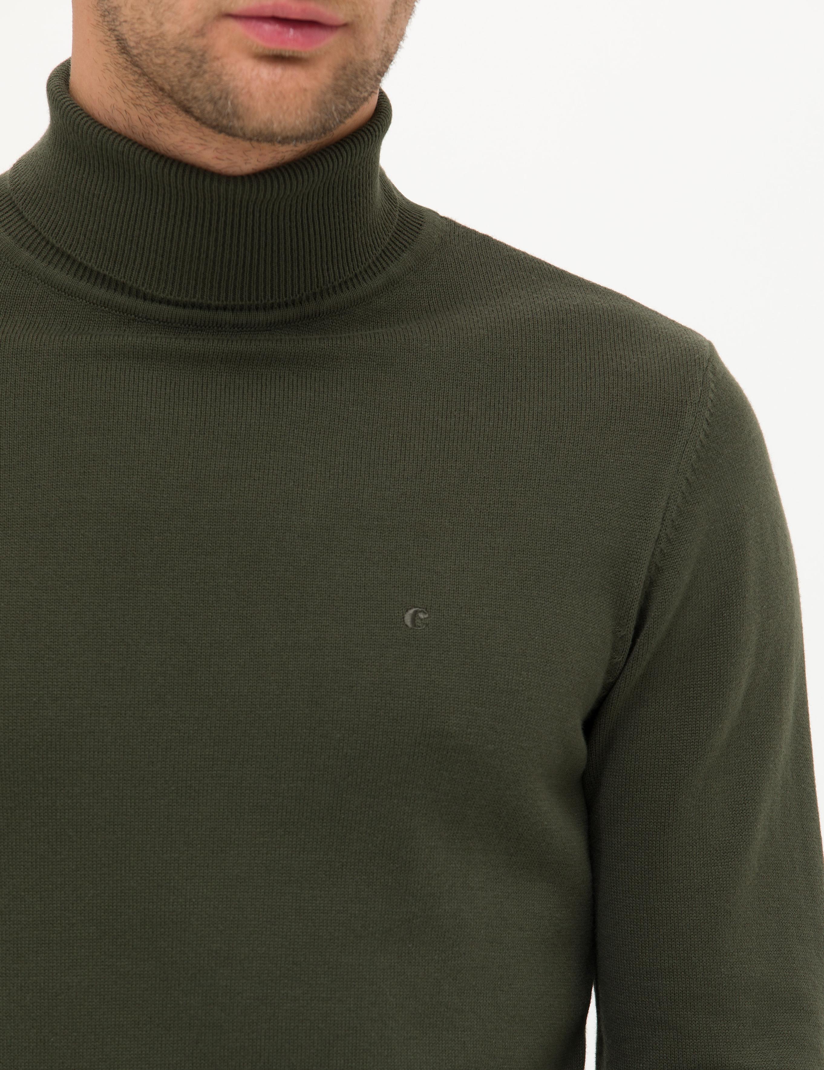 Haki Slim Fit Balıkçı Yaka Basic Triko Kazak - 50257385037
