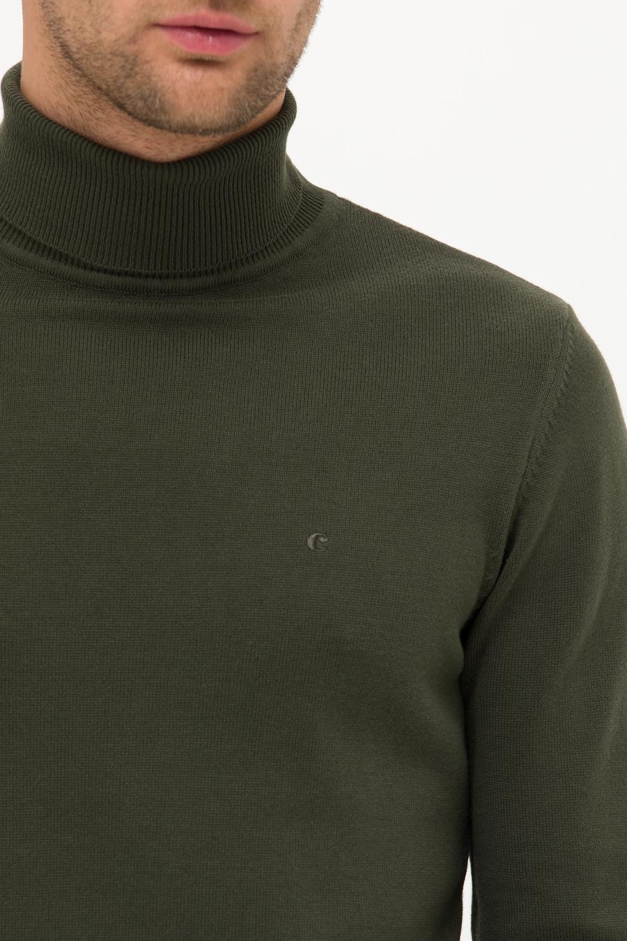 Haki Slim Fit Balıkçı Yaka Basic Triko Kazak - 50257385037