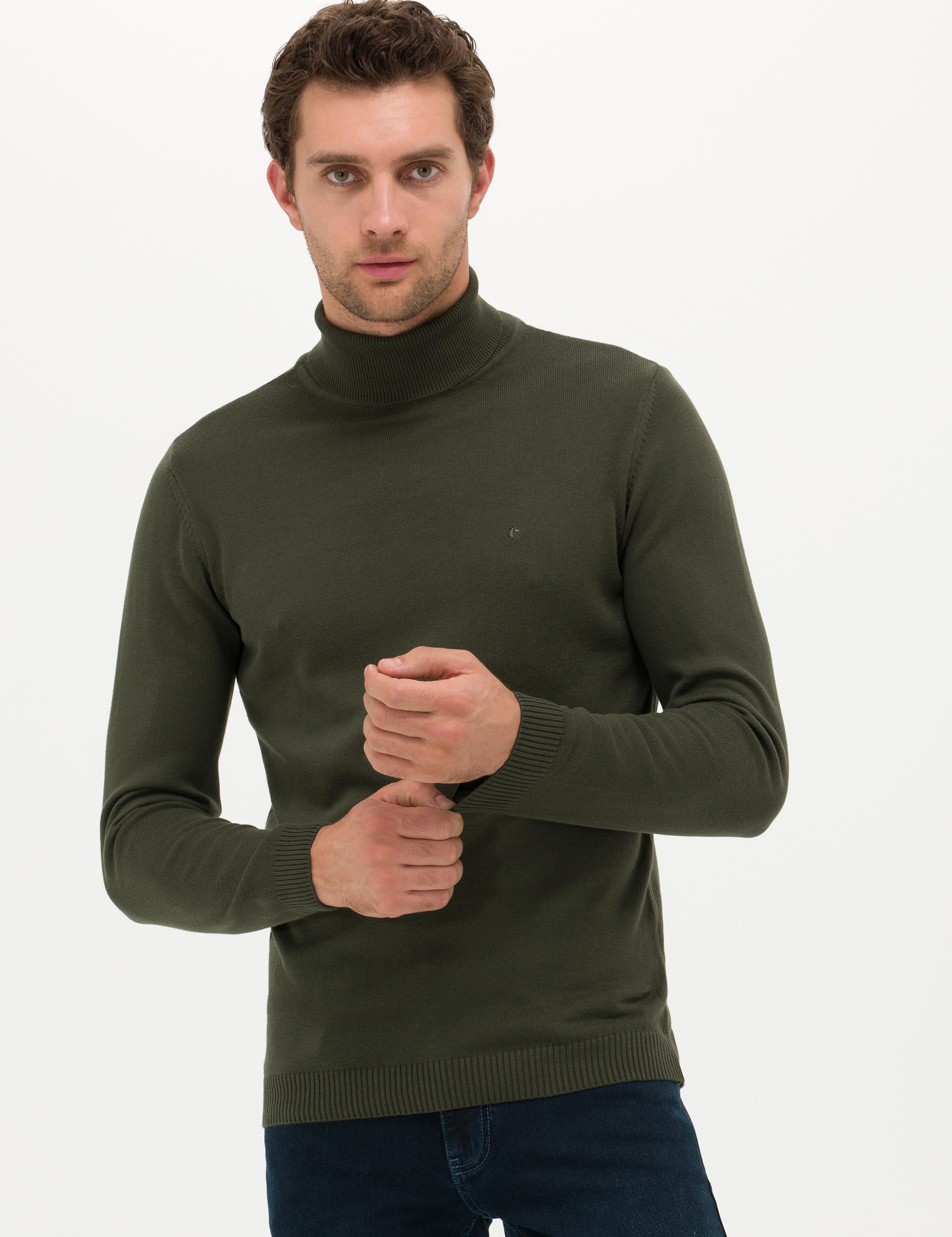 Haki Slim Fit Balıkçı Yaka Basic Triko Kazak - 50257385037